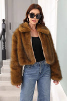 Laden Sie das Bild in den Galerie-Viewer, Brauner Winter Kunstpelz Verdickter Reversmantel für Frauen