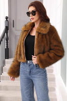 Laden Sie das Bild in den Galerie-Viewer, Brauner Winter Kunstpelz Verdickter Reversmantel für Frauen