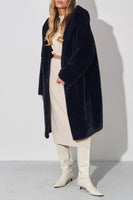 Laden Sie das Bild in den Galerie-Viewer, Schwarzer Kapuzenpelz Frauen Langwintermantel