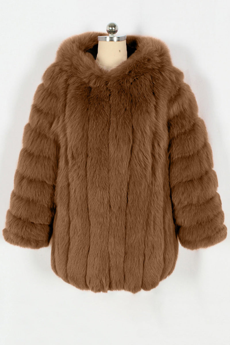 Laden Sie das Bild in den Galerie-Viewer, Kaffee Puffiger Langärmel Hooded Faux-Pelz-Damenmantel