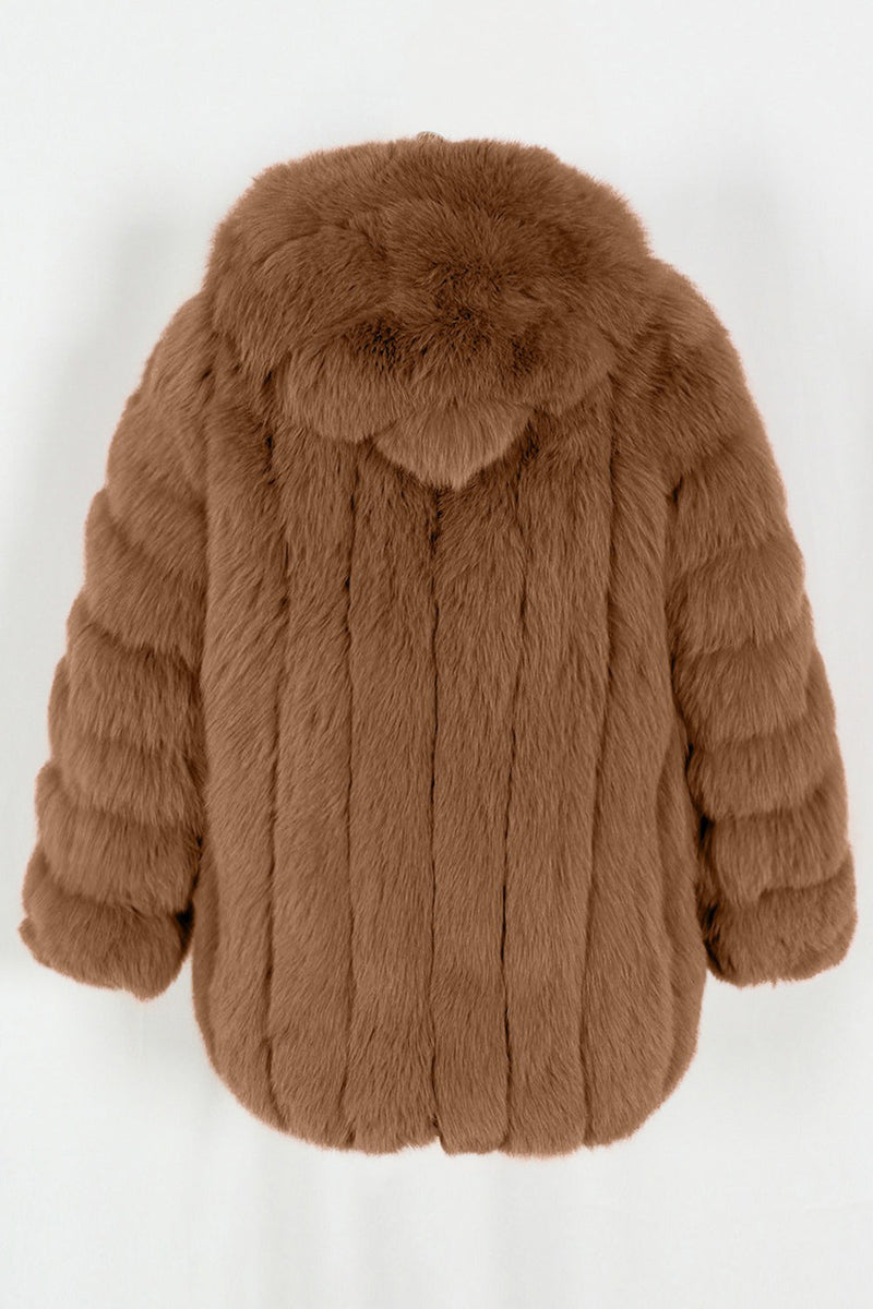 Laden Sie das Bild in den Galerie-Viewer, Kaffee Puffiger Langärmel Hooded Faux-Pelz-Damenmantel