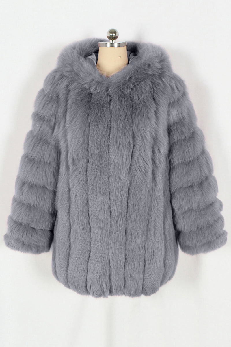 Laden Sie das Bild in den Galerie-Viewer, Kaffee Puffiger Langärmel Hooded Faux-Pelz-Damenmantel