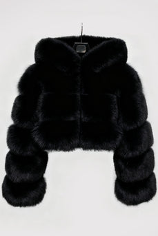 Blush Rosa Kapuzenbedecktes Kunstfell Verdickter Frauenmantel