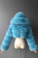 Laden Sie das Bild in den Galerie-Viewer, Königsblauer Kapuzenmantel mit Kunstpelz verdickter Frauenmantel