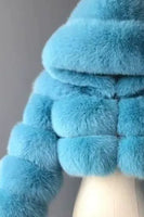 Laden Sie das Bild in den Galerie-Viewer, Königsblauer Kapuzenmantel mit Kunstpelz verdickter Frauenmantel