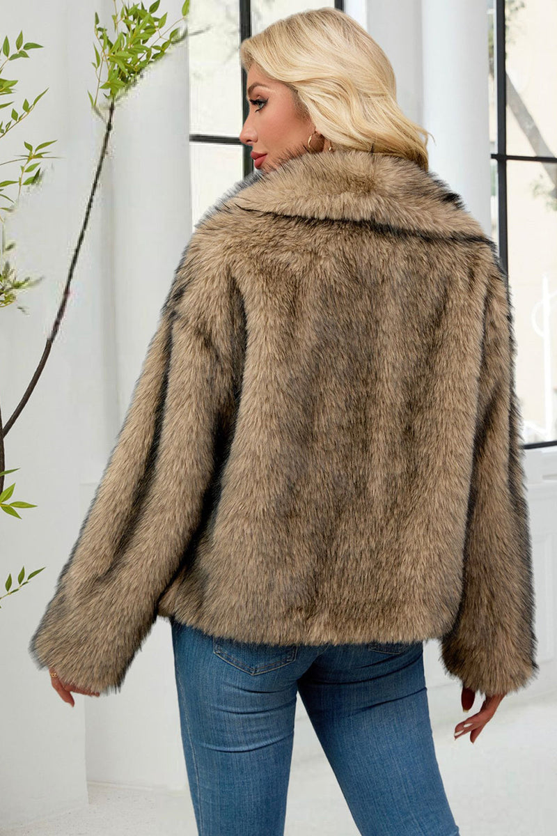 Laden Sie das Bild in den Galerie-Viewer, Kunstpelz Verdickter Brauner Frauenmantel mit Revers