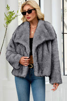 Laden Sie das Bild in den Galerie-Viewer, Kunstpelz Verdickter Brauner Frauenmantel mit Revers