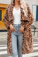 Laden Sie das Bild in den Galerie-Viewer, Brauner Leoparden Kunstpelz Verdickter Schal-Revers Damenmantel