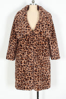 Laden Sie das Bild in den Galerie-Viewer, Brauner Leoparden Kunstpelz Verdickter Schal-Revers Damenmantel