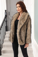 Laden Sie das Bild in den Galerie-Viewer, Kaffee Kunstpelz Schal mit Revers Damenmantel mit Gürtel