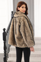 Laden Sie das Bild in den Galerie-Viewer, Kaffee Kunstpelz Schal mit Revers Damenmantel mit Gürtel