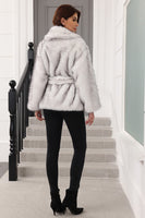 Laden Sie das Bild in den Galerie-Viewer, Kaffee Kunstpelz Schal mit Revers Damenmantel mit Gürtel