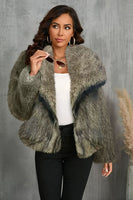 Laden Sie das Bild in den Galerie-Viewer, Burgunder Kunstpelz Langarm Schal mit Revers Damen Wintermantel