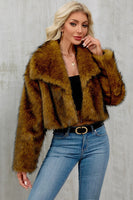 Laden Sie das Bild in den Galerie-Viewer, Brauner Kunstpelz Schal Revers Damen Kurzer Wintermantel