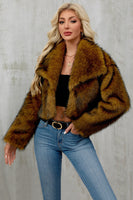 Laden Sie das Bild in den Galerie-Viewer, Brauner Kunstpelz Schal Revers Damen Kurzer Wintermantel