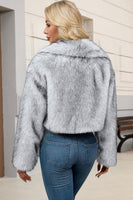 Laden Sie das Bild in den Galerie-Viewer, Brauner Kunstpelz Schal Revers Damen Kurzer Wintermantel