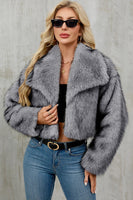 Laden Sie das Bild in den Galerie-Viewer, Brauner Kunstpelz Schal Revers Damen Kurzer Wintermantel