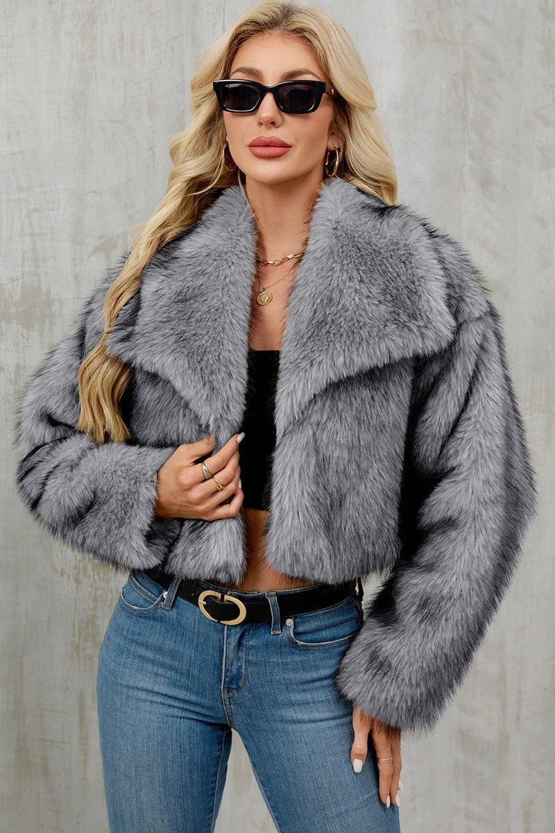 Laden Sie das Bild in den Galerie-Viewer, Brauner Kunstpelz Schal Revers Damen Kurzer Wintermantel