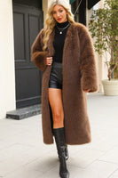 Laden Sie das Bild in den Galerie-Viewer, Schwarzer Kunstpelzfrauen Langwintermantel