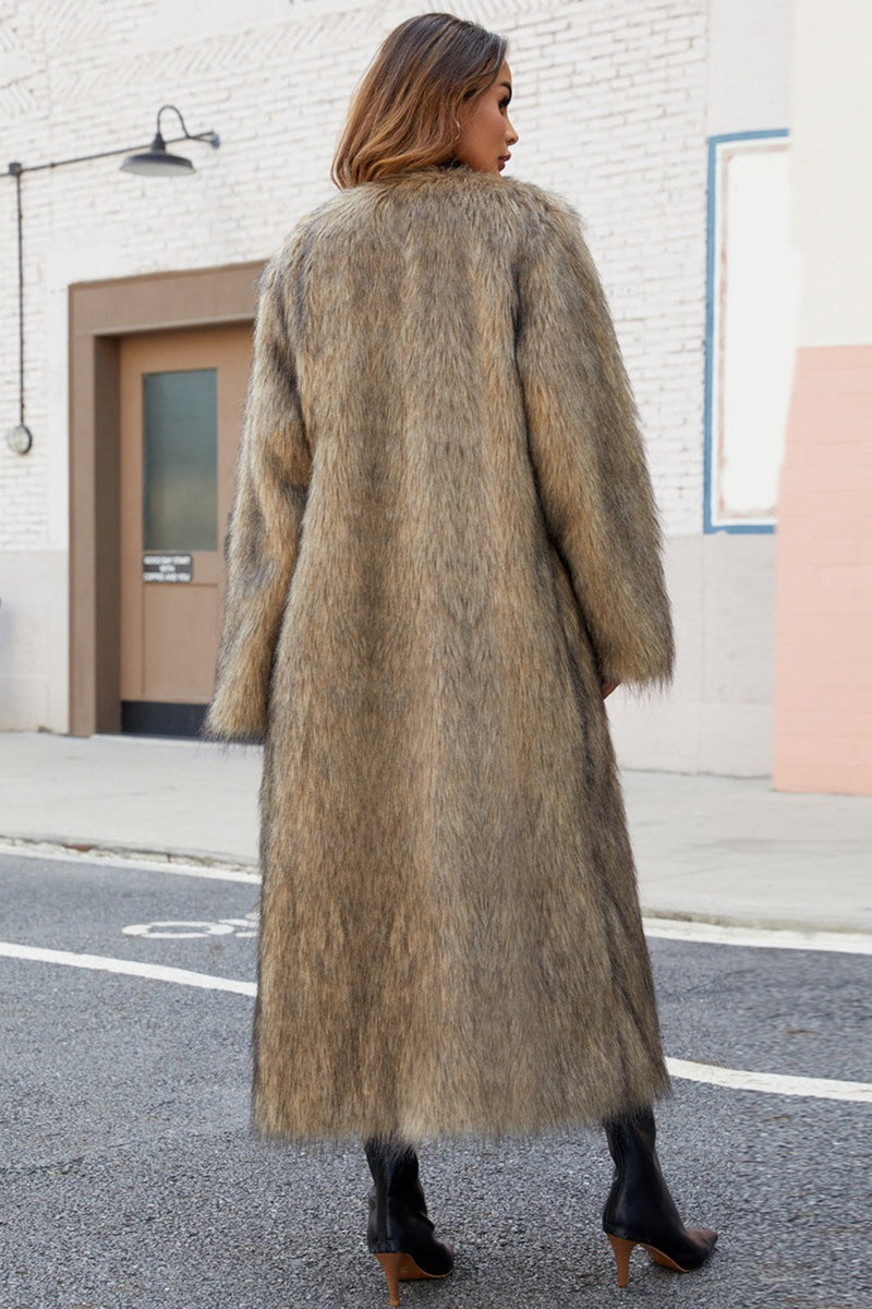 Laden Sie das Bild in den Galerie-Viewer, Schwarzer Kunstpelzfrauen Langwintermantel