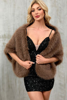 Laden Sie das Bild in den Galerie-Viewer, Kaffee Kunstpelz Frauen warmer Schal-Wickelmantel