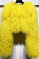 Laden Sie das Bild in den Galerie-Viewer, Kurzer Wintermantel mit hellgrünem Kunstfell