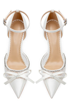 Elfenbein Spitze Stilettos Hohe Absätze Sandalen Hochzeitsschuhe mit Schleife