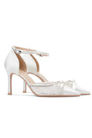 Laden Sie das Bild in den Galerie-Viewer, Elfenbein Spitze Stilettos Hohe Absätze Sandalen Hochzeitsschuhe mit Schleife