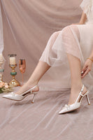 Laden Sie das Bild in den Galerie-Viewer, Elegante Elfenbeinspitzte Stilettos Hochzeitsschuhe mit Schleife