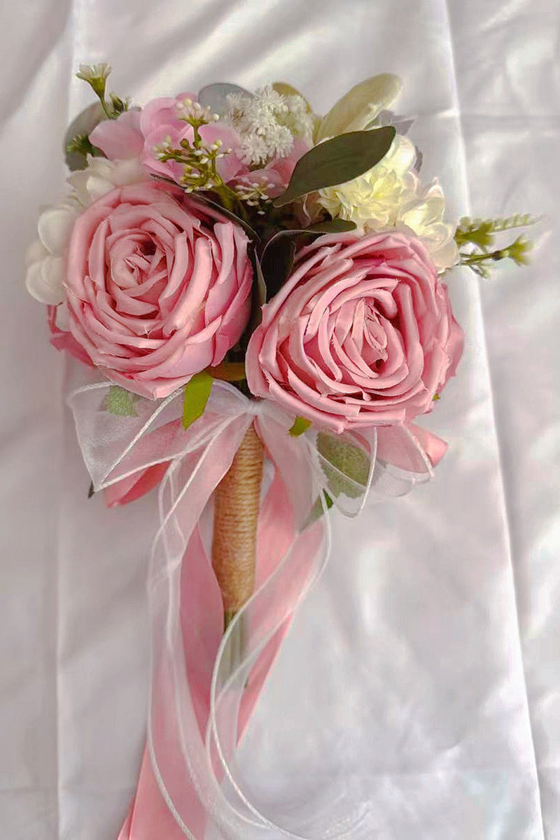 Laden Sie das Bild in den Galerie-Viewer, Klassische Hochzeitsblumen Weiße Rosen und Grün Brautstrauß