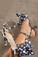 Laden Sie das Bild in den Galerie-Viewer, Weiße Schwarze Polkapunkte Offene Stilettos Hohe Absätze mit Schleife