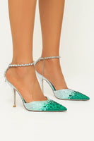 Laden Sie das Bild in den Galerie-Viewer, Glitzernde Orange Strass Stiletto Sandalen mit spitzer Zehe