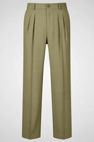 Laden Sie das Bild in den Galerie-Viewer, Armeegrün Herrenanzüge mit geradem Bein und hohem Bund