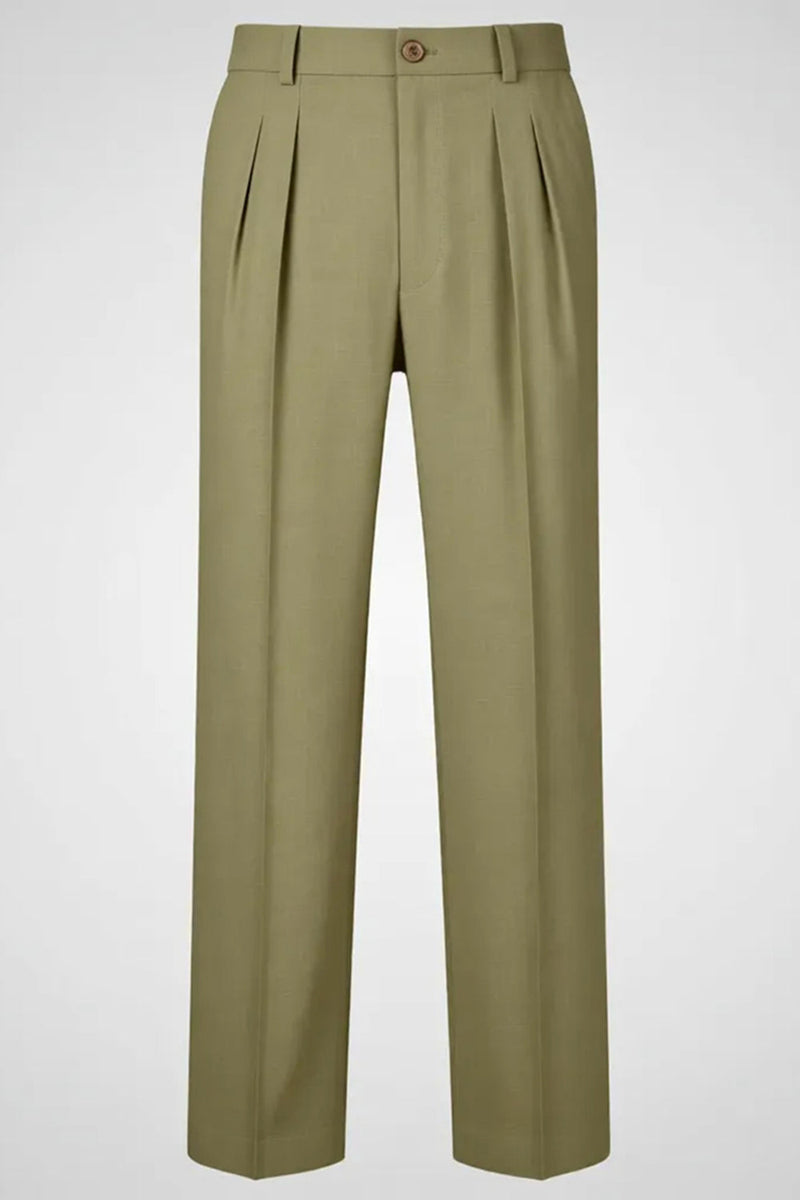 Laden Sie das Bild in den Galerie-Viewer, Armeegrün Herrenanzüge mit geradem Bein und hohem Bund