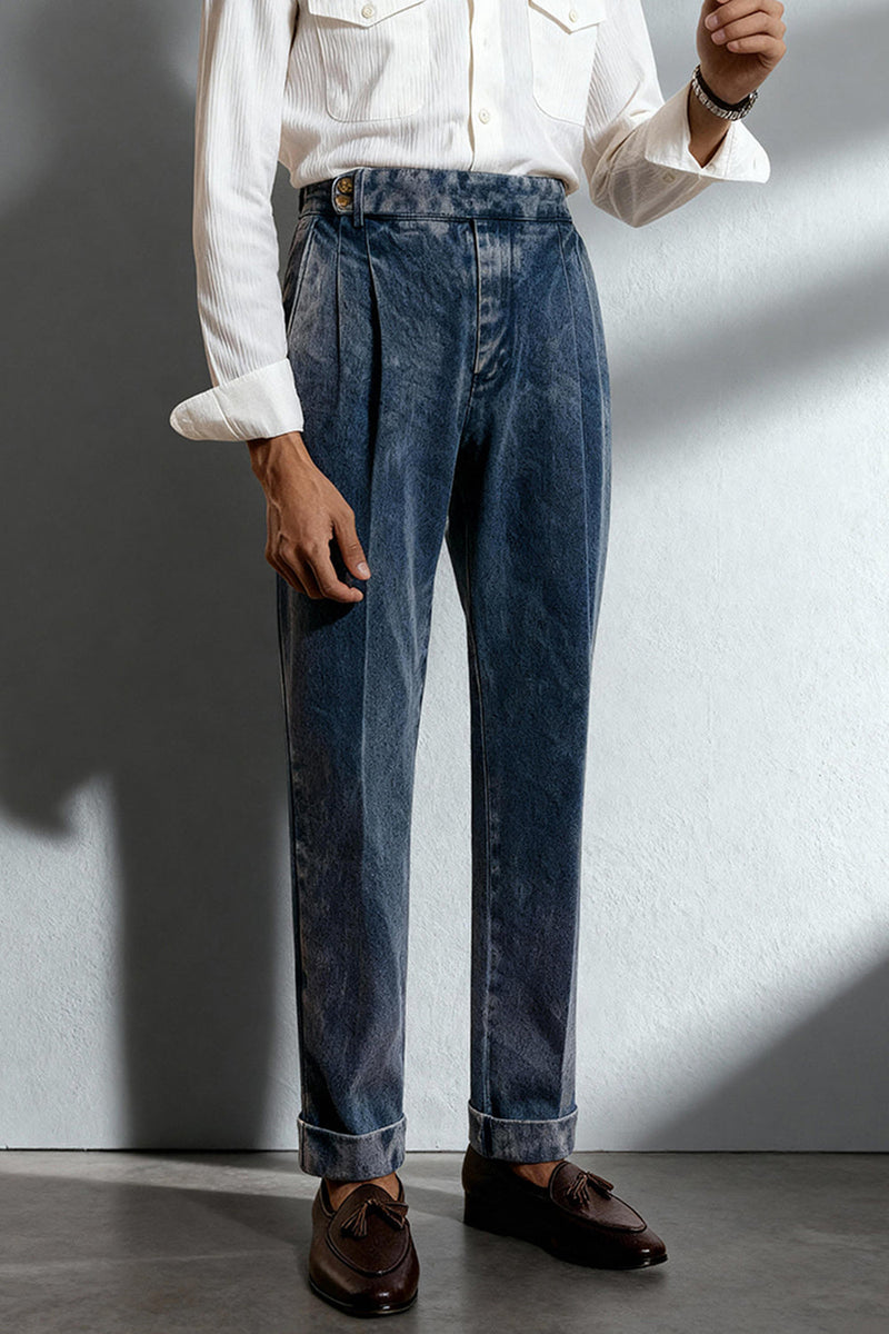 Laden Sie das Bild in den Galerie-Viewer, Blaugraue Herrenhosen mit geradem Been