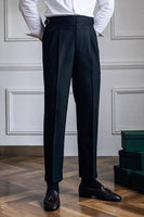 Laden Sie das Bild in den Galerie-Viewer, Schwarze Hoch Taillierte Herrenhosen mit geradem Bund