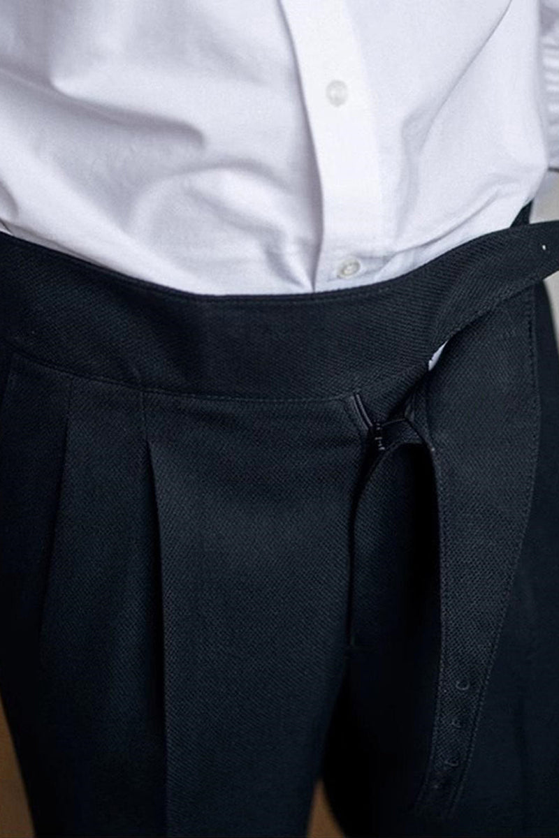 Laden Sie das Bild in den Galerie-Viewer, Schwarze Hoch Taillierte Herrenhosen mit geradem Bund