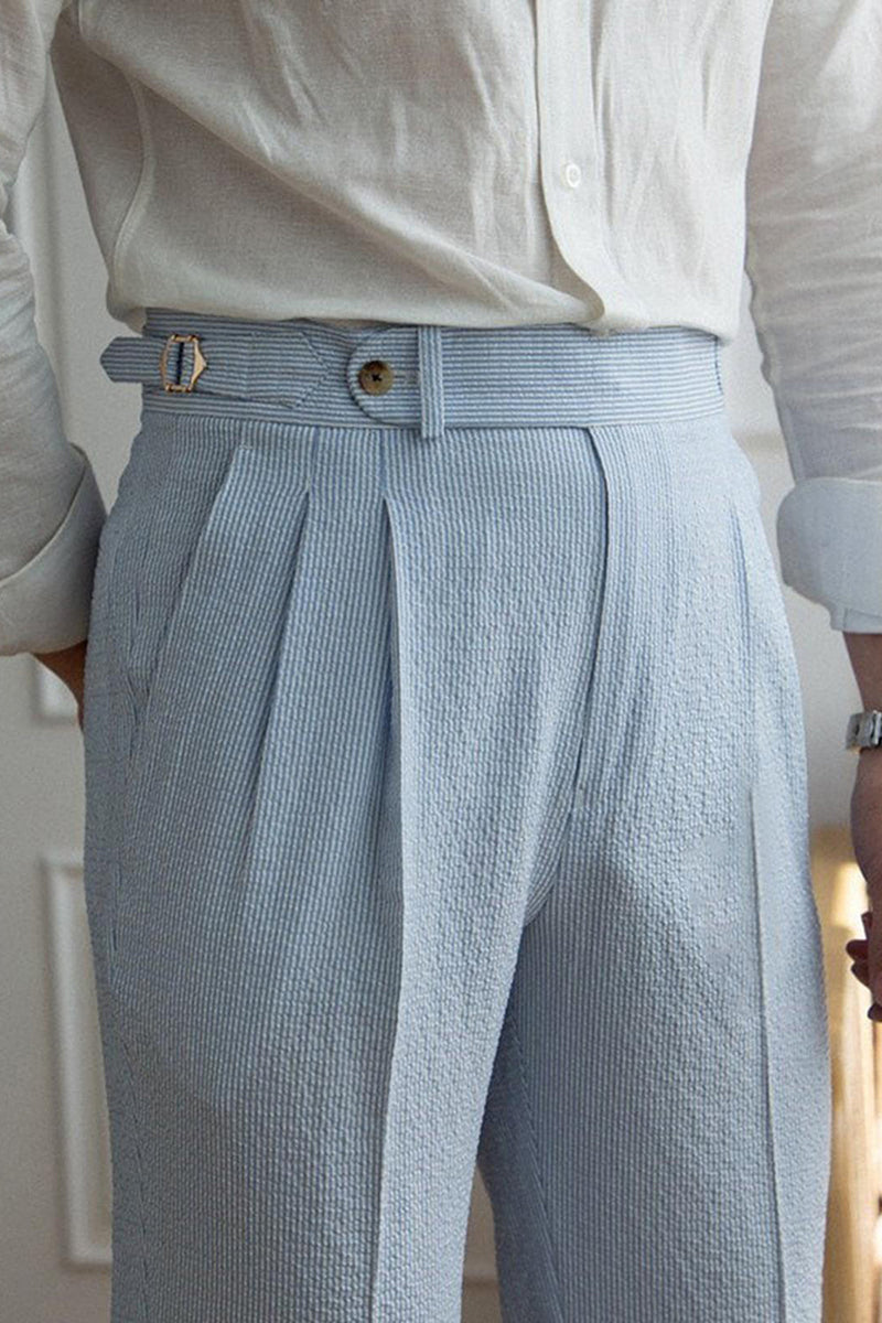 Laden Sie das Bild in den Galerie-Viewer, Hellblaue Hoch Taillierte Herrenanzughose