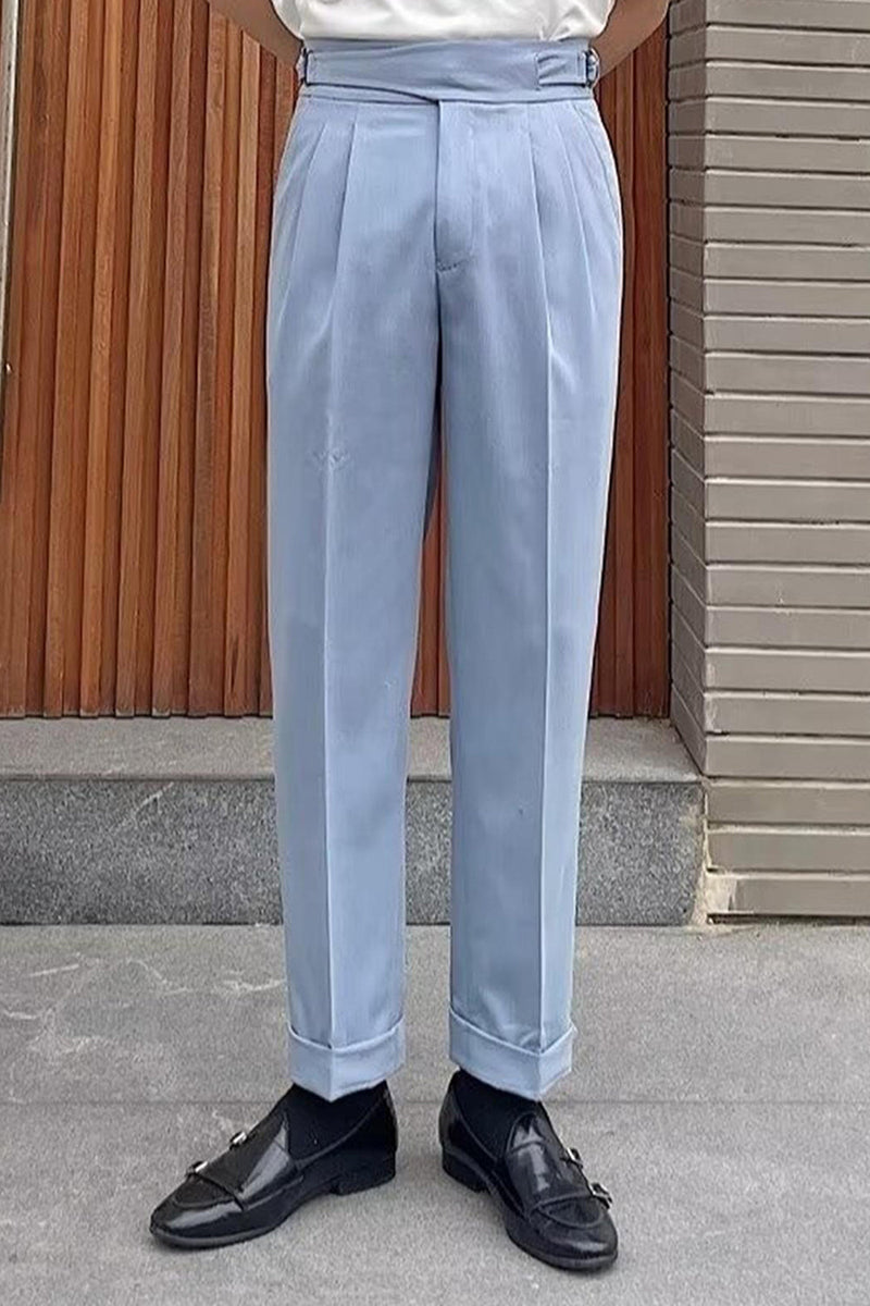 Laden Sie das Bild in den Galerie-Viewer, Blaue Hoch Taillierte Herrenanzughose