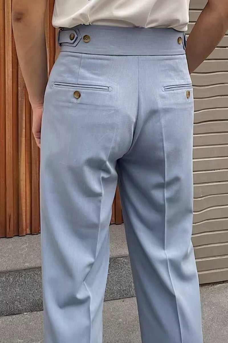 Laden Sie das Bild in den Galerie-Viewer, Blaue Hoch Taillierte Herrenanzughose