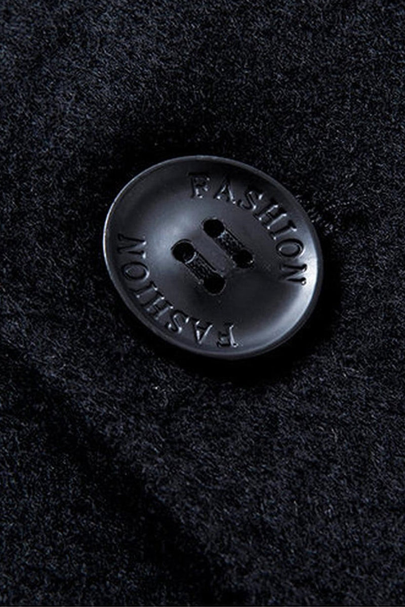 Laden Sie das Bild in den Galerie-Viewer, Schwarzer Einreihiger Revers Wintermantel für Herren