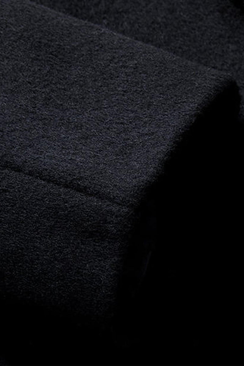 Laden Sie das Bild in den Galerie-Viewer, Schwarzer Einreihiger Revers Wintermantel für Herren