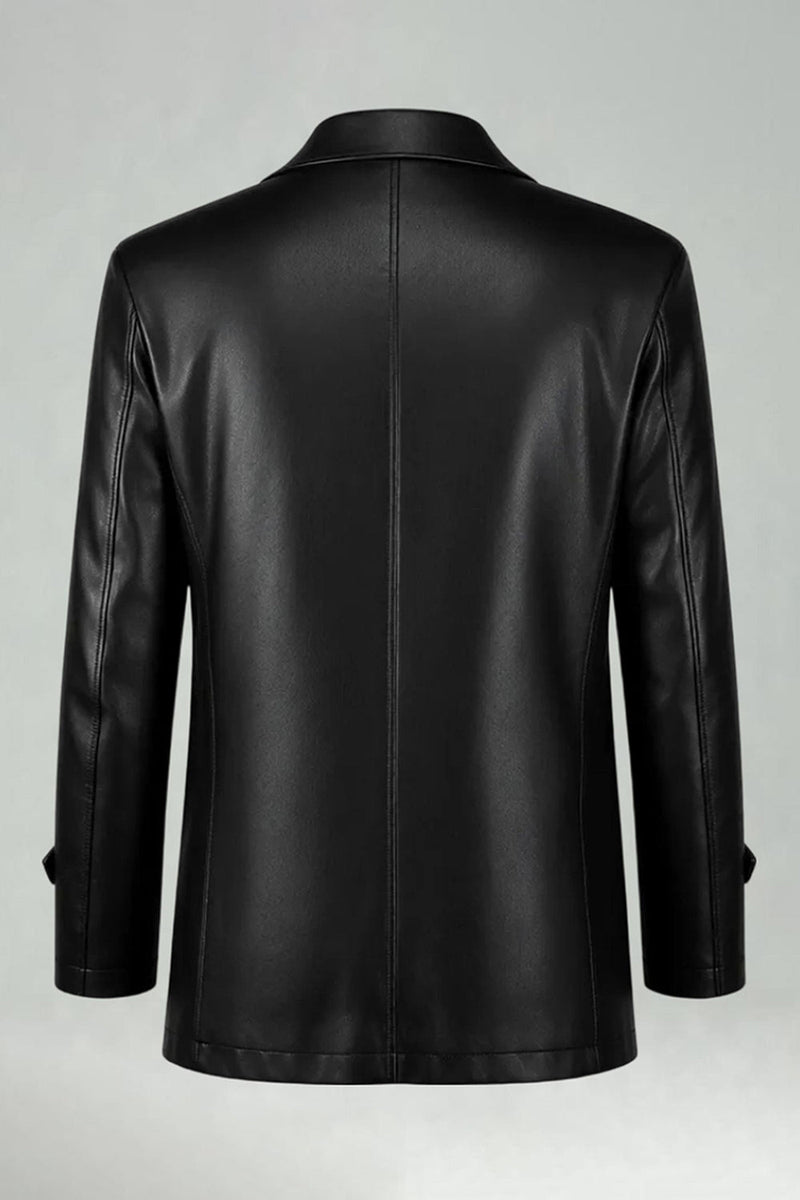 Laden Sie das Bild in den Galerie-Viewer, Schwarzer Einreihiger Herren Trenchcoat aus Reversledern