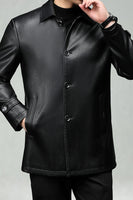 Laden Sie das Bild in den Galerie-Viewer, Schwarzer Einreihiger Herren Trenchcoat aus Reversledern