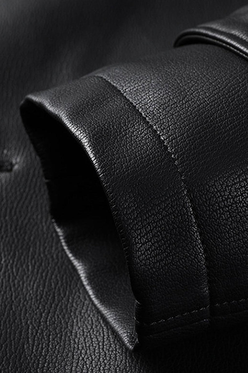 Laden Sie das Bild in den Galerie-Viewer, Schwarzer Einreihiger Herren Trenchcoat aus Reversledern