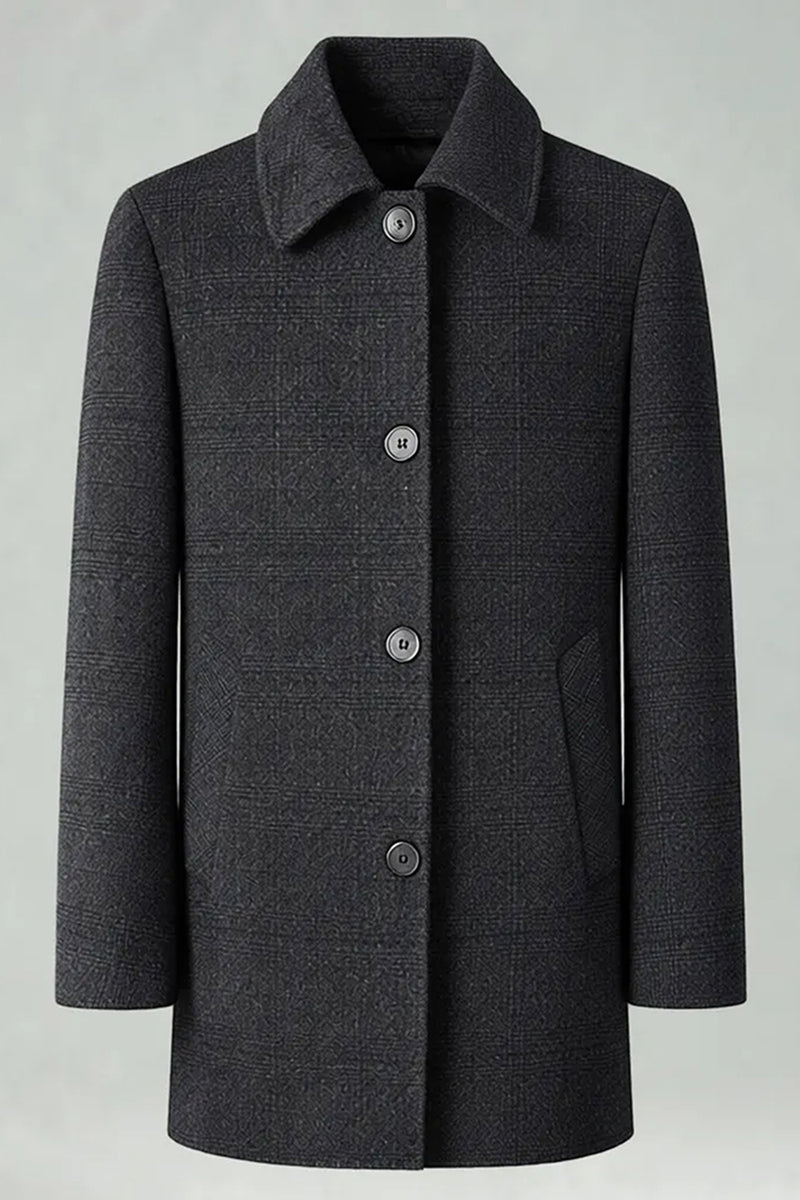 Laden Sie das Bild in den Galerie-Viewer, Dunkelgrauer Einreihiger Langer Herrenmantel mit einreihendem Revers