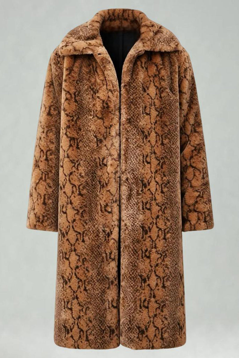 Laden Sie das Bild in den Galerie-Viewer, Elfenbein Leopard Faux Fur Warmth Langer Herrenmantel mit Taschen