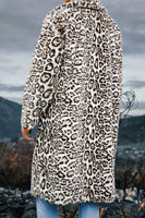 Laden Sie das Bild in den Galerie-Viewer, Elfenbein Leopard Faux Fur Warmth Langer Herrenmantel mit Taschen