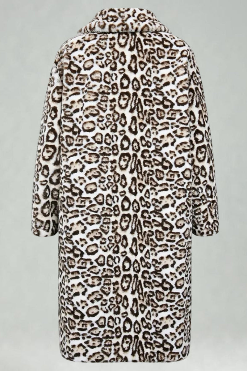 Laden Sie das Bild in den Galerie-Viewer, Elfenbein Leopard Faux Fur Warmth Langer Herrenmantel mit Taschen