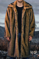 Laden Sie das Bild in den Galerie-Viewer, Weißer Schal Revers Kunstpelz Langmantel für Männer